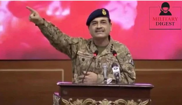 Pakistan Army Chief Asim Munir addressing troops, symbolizing military dominance in politics